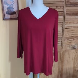 Susan Graver Valentine Red 3/4 Sleeve V-Neck Top L
